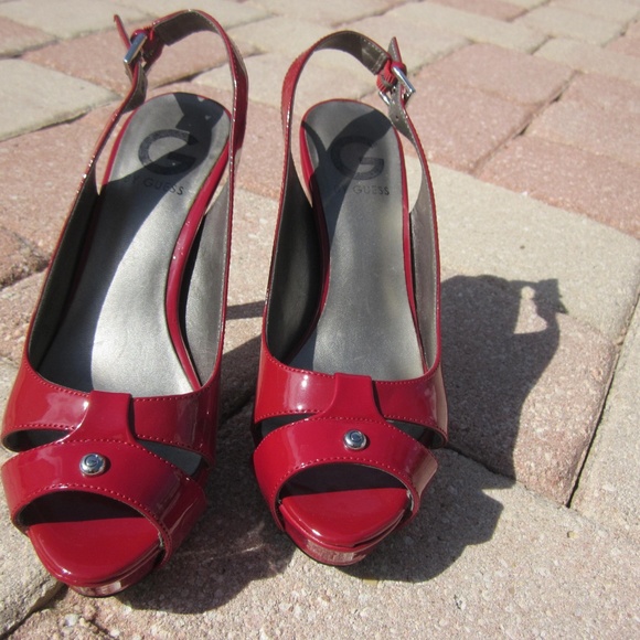 RED Guess Cathy Peep Toe Platform Stiletto - NICE! - Picture 5 of 6